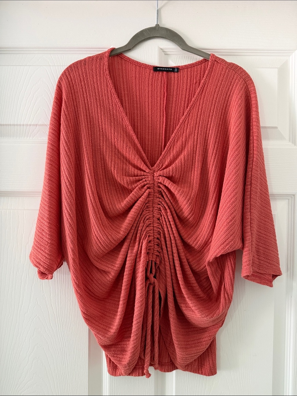 Staccato Coral Ruched V-Neck Tunic Top